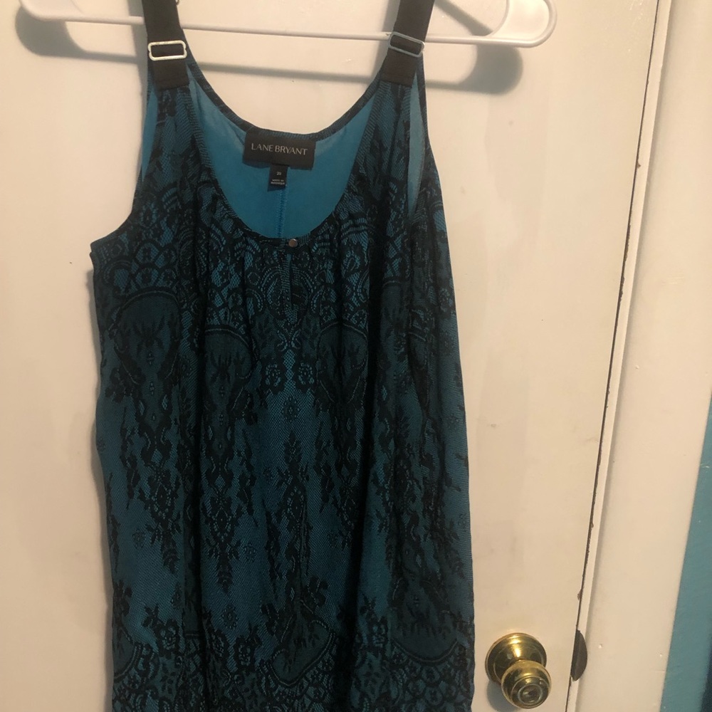 Lane Bryant Teal Blue Lace-Pattern Tank Top